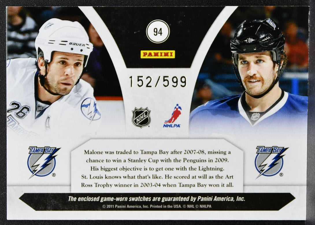 2010-11 Panini Luxury Suite Double Jersey Malone/St. Louis Lightning Jersey 2143