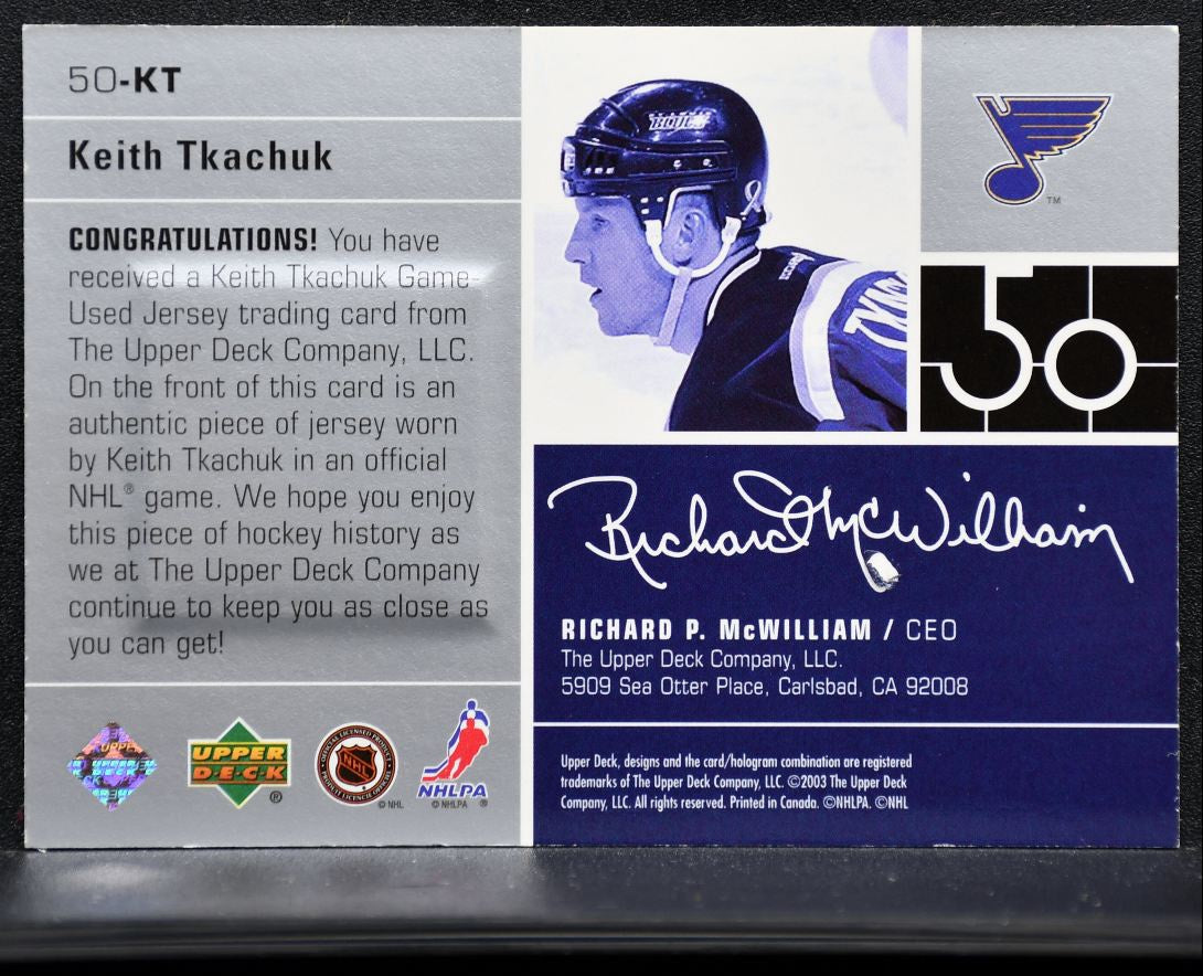 2002-03 UD Reaching Fifty Jersey Keith Tkachuk 50-KT Blues Jersey 8373