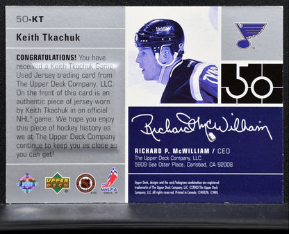 2002-03 UD Reaching Fifty Jersey Keith Tkachuk 50-KT Blues Jersey 8373