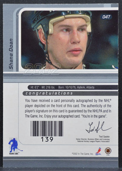 2001-02 Be a Player Signature Series Autos Gold Shane Doan Coyotes Auto 1108