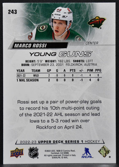 2022-23 Upper Deck Series 1 Young Guns Marco Rossi 243 Minnesota Wild RC 7429