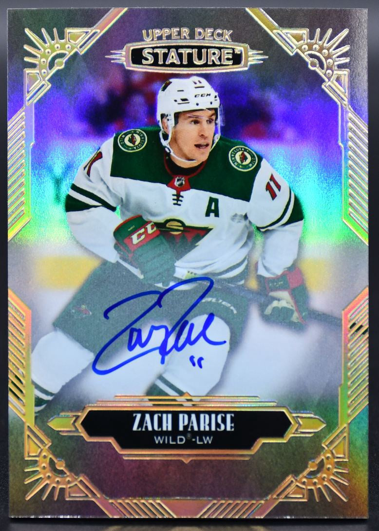 Carte autographe UD Stature 2020-21 de Zach Parise (n° 6) des Minnesota Wild