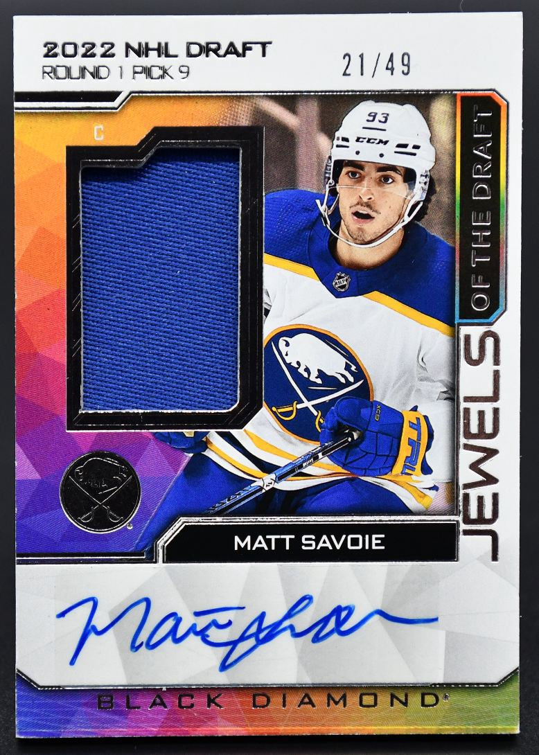 2023-24 UD Black Diamond Jewels of the Draft Savoie Sabres Auto /49 Patch