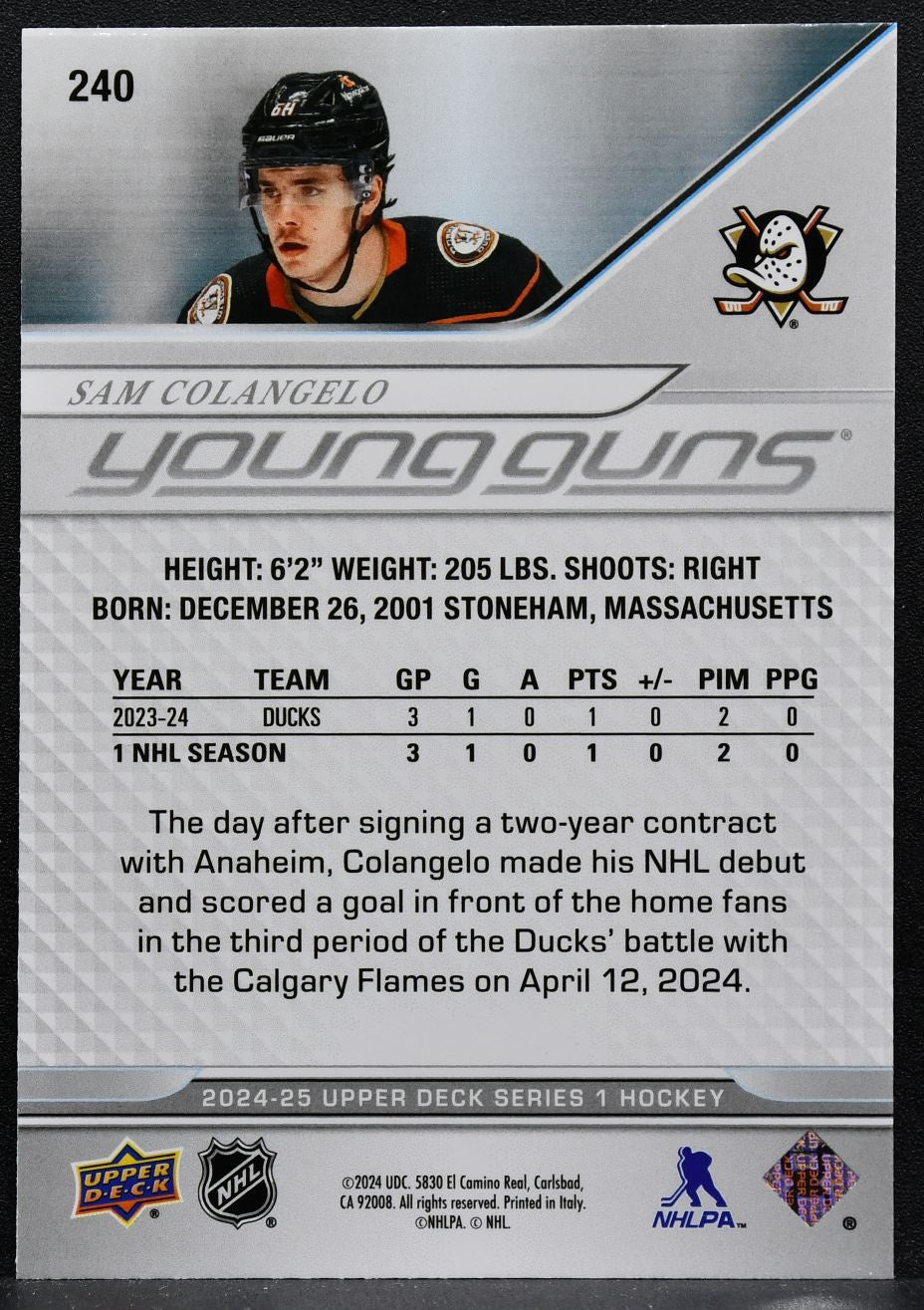 2024-25 Upper Deck Series 1 Young Guns Sam Colangelo 240 Anaheim Ducks RC 3734