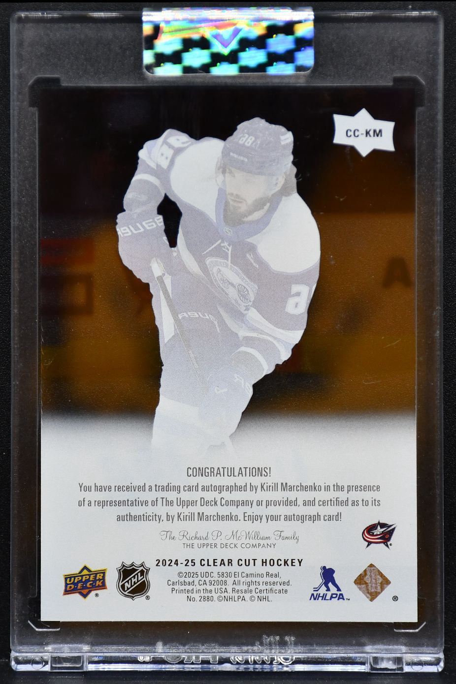 2024-25 Upper Deck Clear Cut Kirill Marchenko CC-KM Blue Jackets Auto 5361