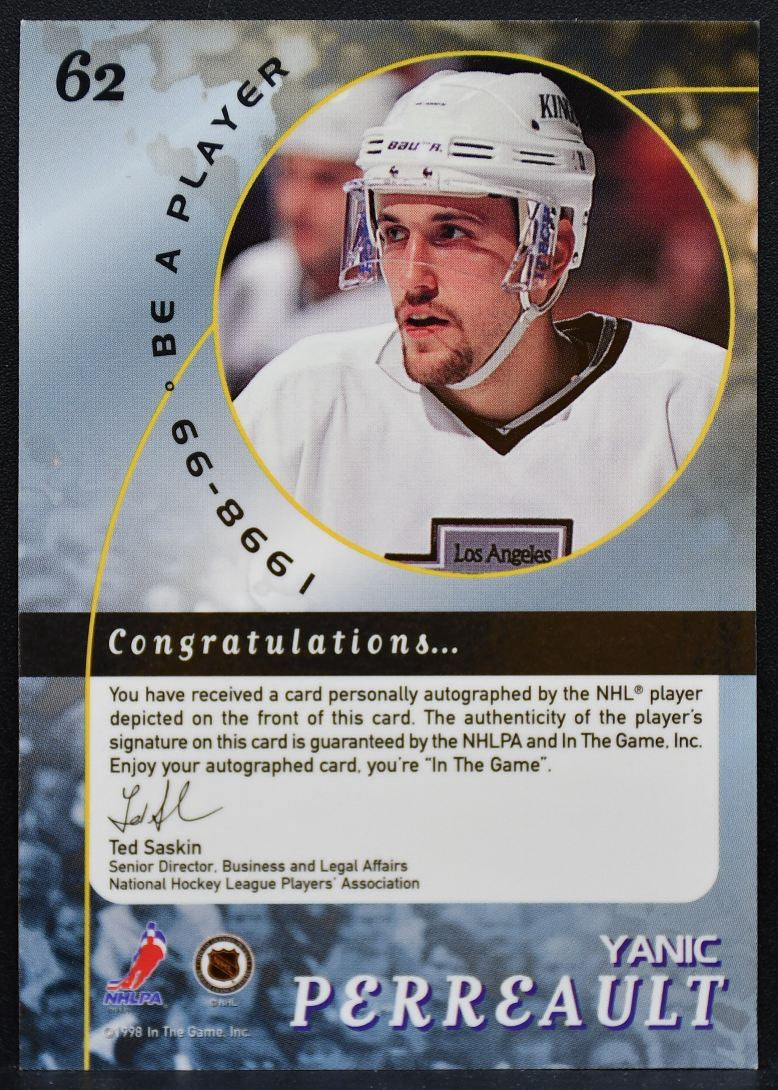 1998-99 Be a Player Autographs Yanic Perreault 62 Los Angeles Kings Auto 8850