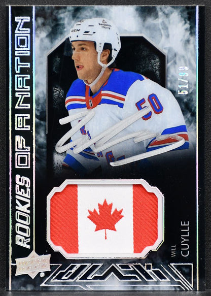 2023-24 SPx UD Black Rookies of a Nation Auto Patch Will Cuylle PON-WC RC 99