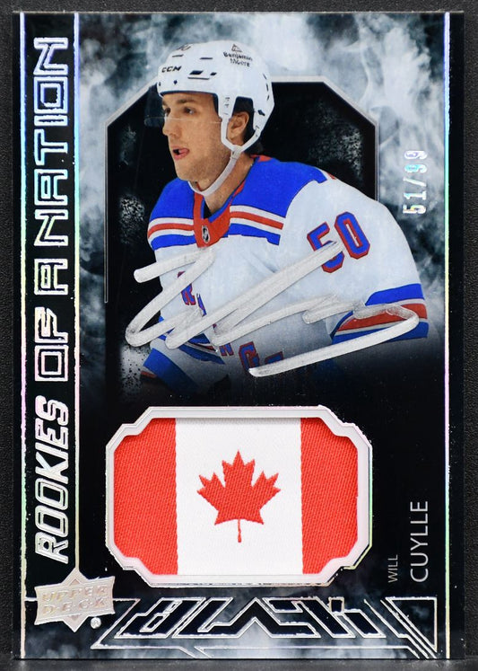 2023-24 SPx UD Black Rookies of a Nation Auto Patch Will Cuylle PON-WC RC 99