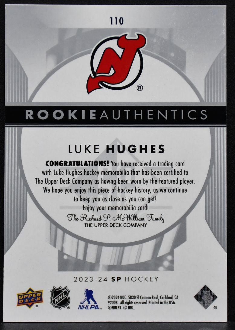 2023-24 Sp Luke Hughes 110 New Jersey Devils RC Jersey