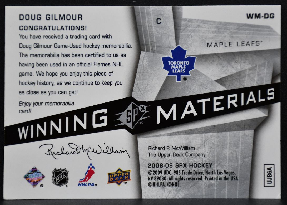2008-09 SPx Winning Materials Doug Gilmour WM-DG St. Louis Blues Jersey 6880