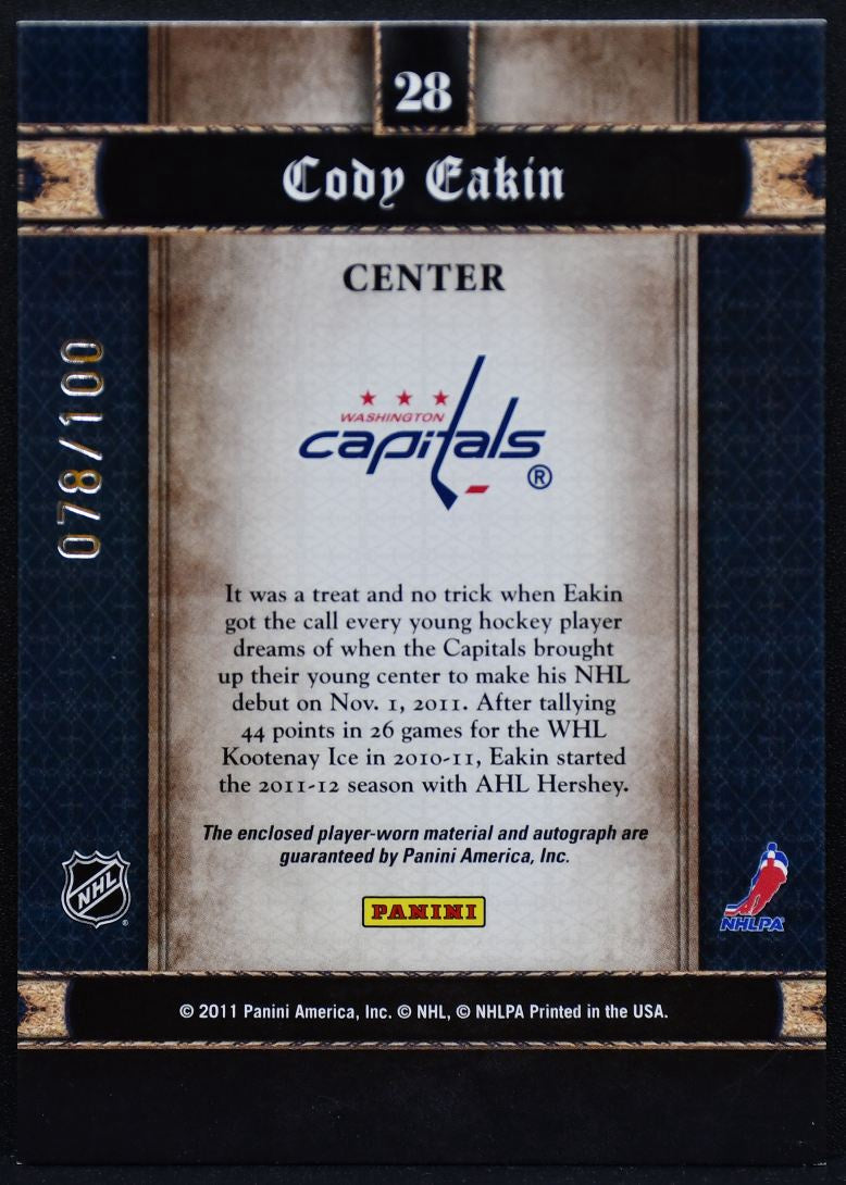 2011-12 Panini Crown Royale Heirs Eakin 28 Capitals Auto 078/100 Jersey 2841