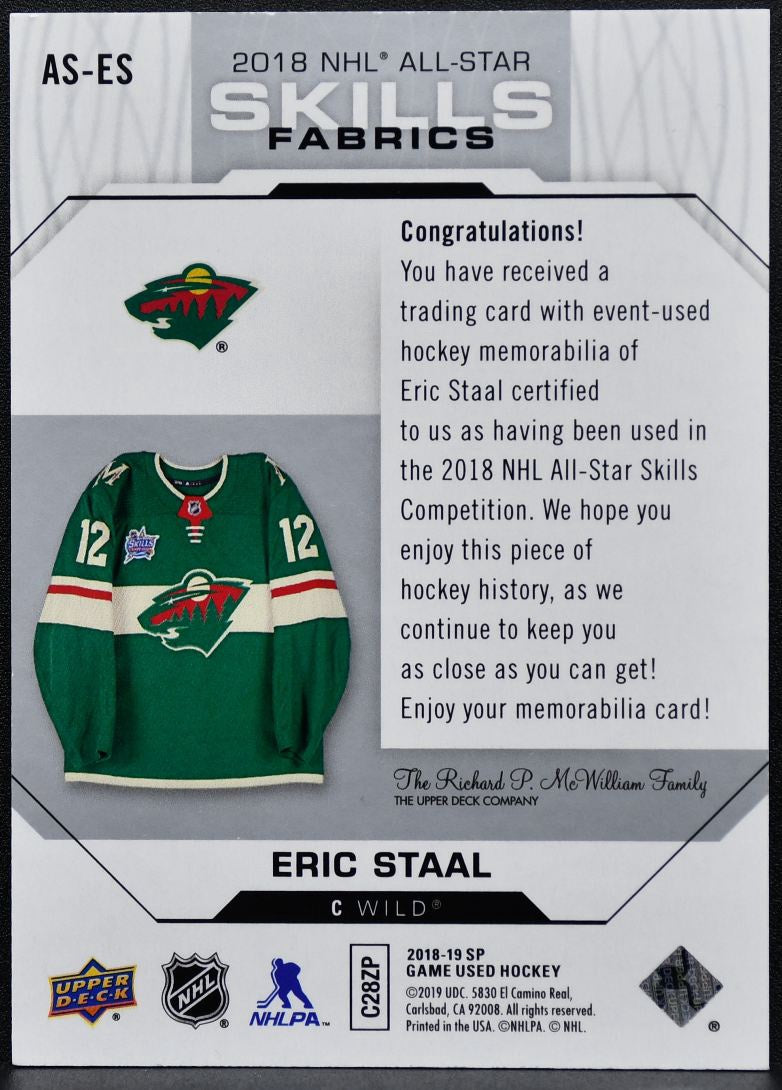 2018-19 SP Game Used 2018 NHL All-Star Skills Fabrics Staal Jersey 0499