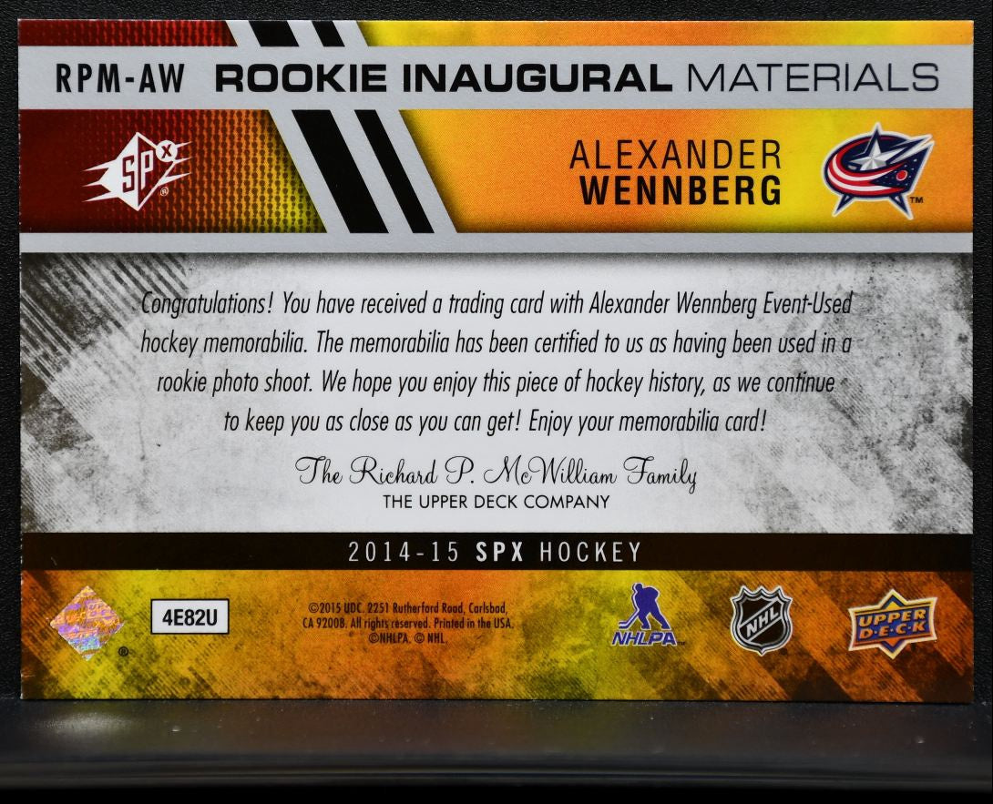 2014-15 SPx Rookie Inaugural Materials Wennberg RC Jersey 0414