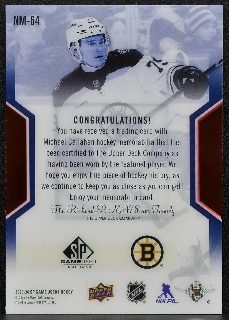 2025-26 SP Game Used NHL Masters Patch Michael Callahan NM-64 03/79 Patch 6797