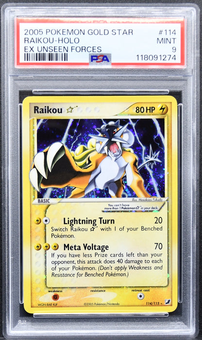 Pokémon EX Unseen Forces Raikou Gold Star 114/115 Ultra Rare Holofoil PSA 9