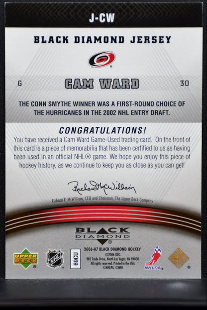 2006-07 Upper Deck Black Diamond Jerseys Cam Ward J-CW Hurricanes Jersey 6880