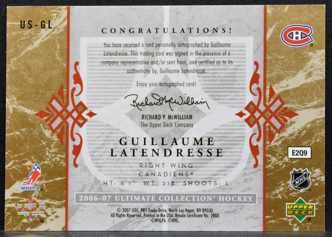 2006-07 Upper Deck Ultimate Signatures Guillaume Latendresse Canadiens Auto 7484