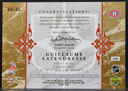 2006-07 Upper Deck Ultimate Signatures Guillaume Latendresse Canadiens Auto 7484