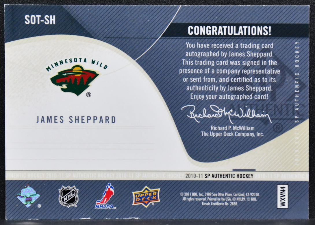 2010-11 SP Authentic Sign of the Times James Sheppard SOT-SH Auto 9552