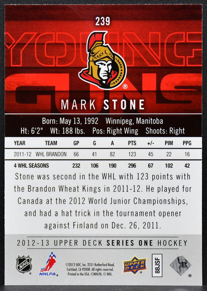2012-13 Upper Deck Series 1 Young Guns Mark Stone 239 Ottawa Senators RC 8982