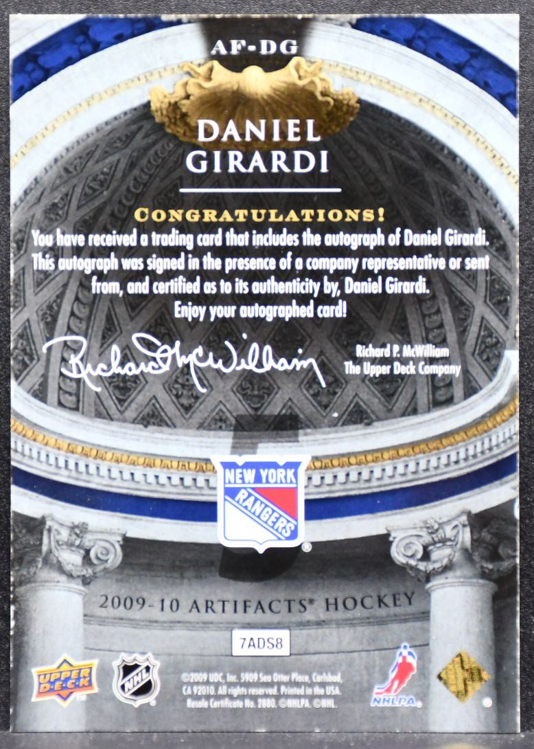 2009-10 Upper Deck Artifacts Autofacts Daniel Girardi AF-DG Rangers Auto 4064