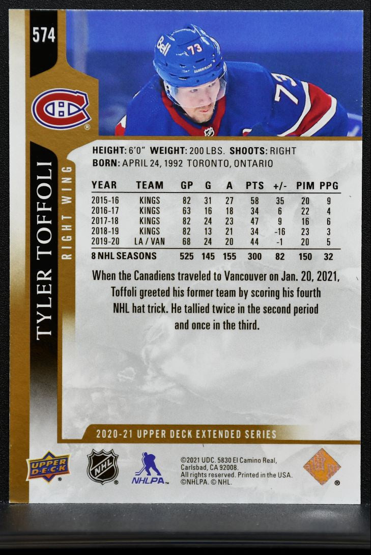 2020-21 UD Extended Series UD High Gloss Tyler Toffoli 574 Canadiens 02/10 1723