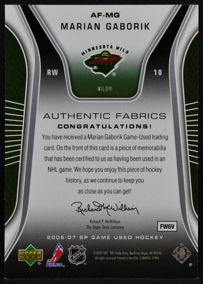 2006-07 SP Game Used Authentic Fabrics Marian Gaborik AF-MG Wild Jersey 3251