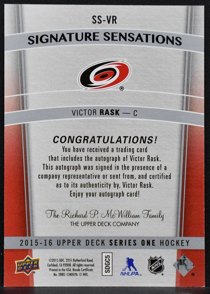 2015-16 UD Series 1 Signature Sensations Victor Rask SS-VR Auto