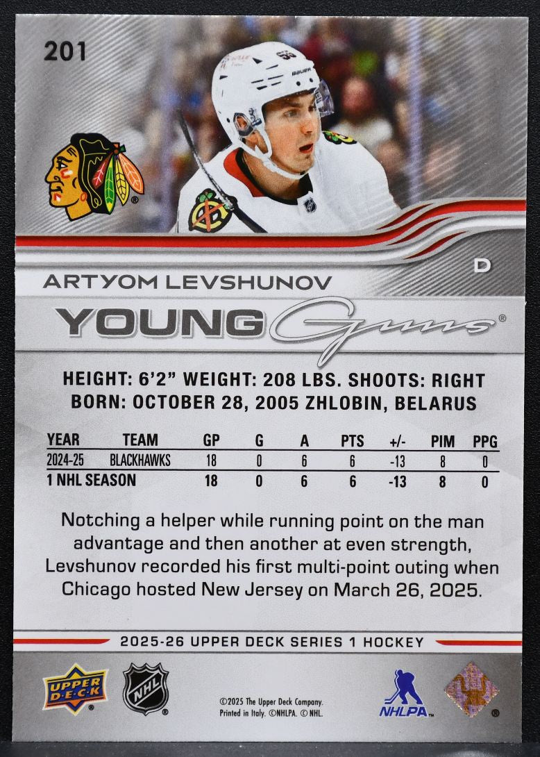 2025-26 Upper Deck Series 1 Young Guns Artyom Levshunov 201 Blackhawks RC 1785