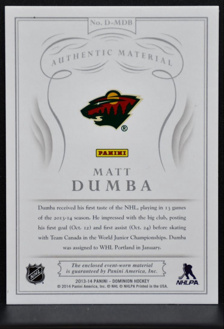 2013-14 Panini Dominion Material Matt Dumba Minnesota Wild RC 26/99 Jersey 5715