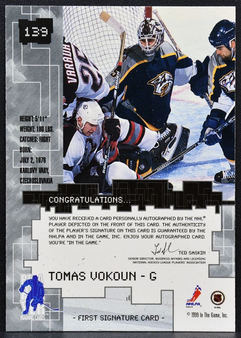 1999-100 In The Game Millennium Signature Series Tomas Vokoun 139 Auto 4839