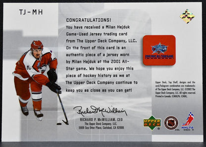 2002-03 Upper Deck Top Shelf Jersey Milan Hejduk Colorado Avalanche Jersey 0639