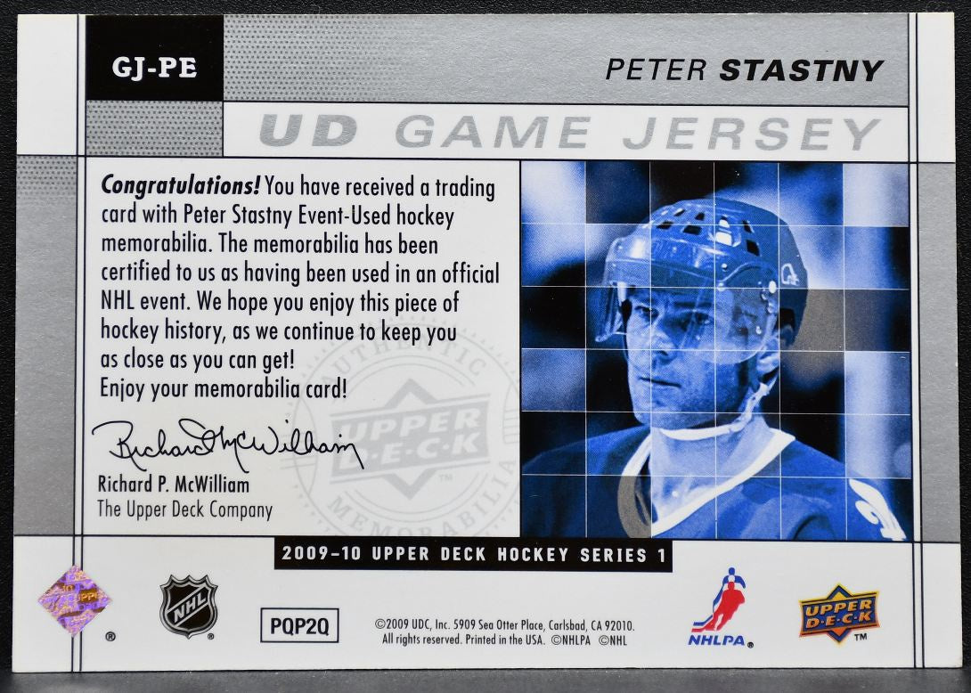 2009-10 UD Series 1 UD Game Jersey Peter Stastny Quebec Nordiques Jersey 8698