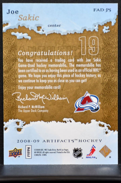 2008-09 UD Artifacts Frozen Dual Gold Joe Sakic Avalanche 05/75 Jersey 6798