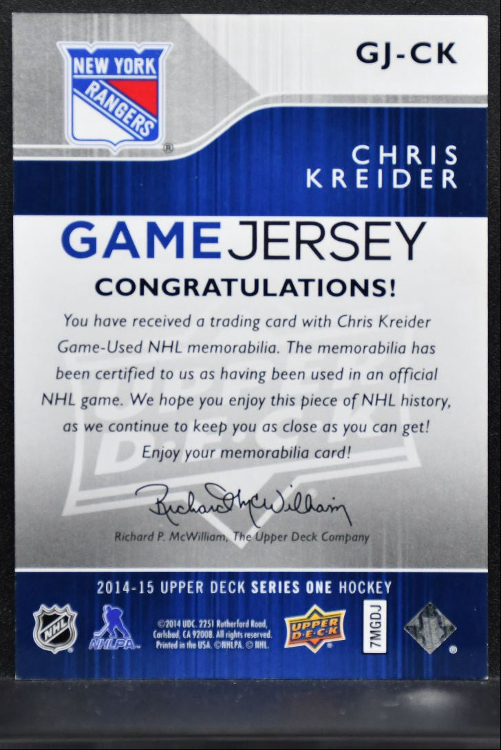 2014-15 Upper Deck Series 1 Game Jerseys Chris Kreider GJ-CK Rangers Jersey 0956