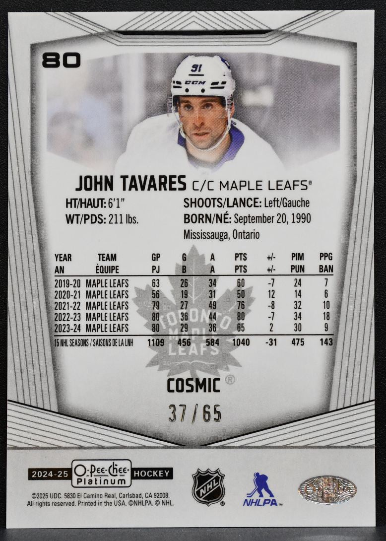 2024-25 O-Pee-Chee Platinum Cosmic John Tavares 80 Maple Leafs 37/65 9539