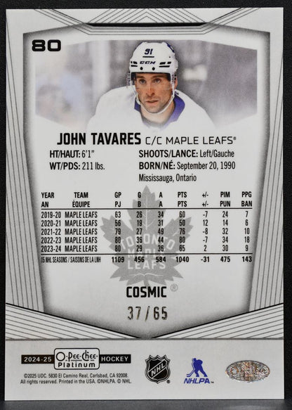 2024-25 O-Pee-Chee Platinum Cosmic John Tavares 80 Maple Leafs 37/65 9539