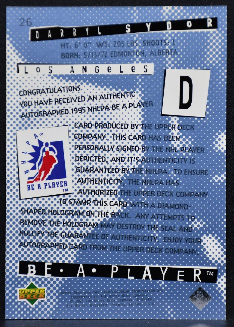1994-95 Upper Deck Be a Player Autographs Darryl Sydor 26 Auto 3320