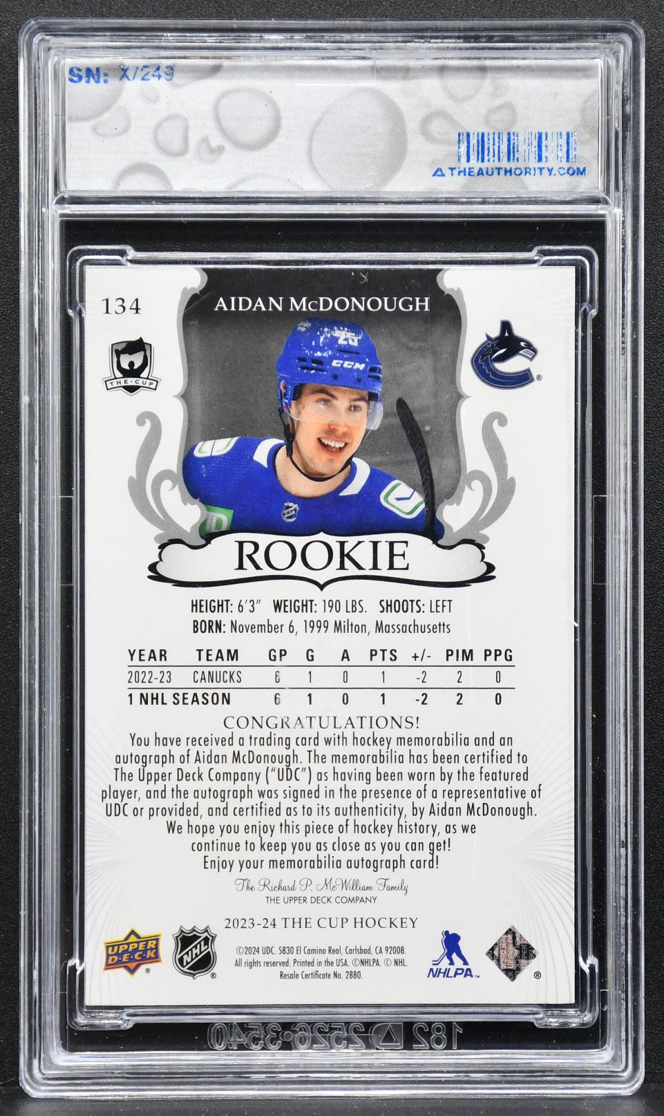 2023-24 UD The Cup Base Set Rookie Auto Patch McDonough 134 RC Auto Patch 2309