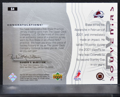 2003-04 Upper Deck MVP Souvenirs Rob Blake S4 Colorado Avalanche Jersey 2431