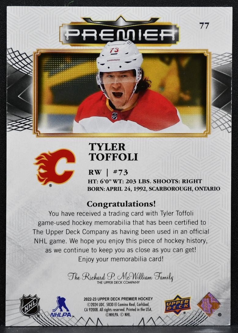 2022-23 Upper Deck Premier Jersey Tyler Toffoli 77 Calgary Flames Jersey 4485