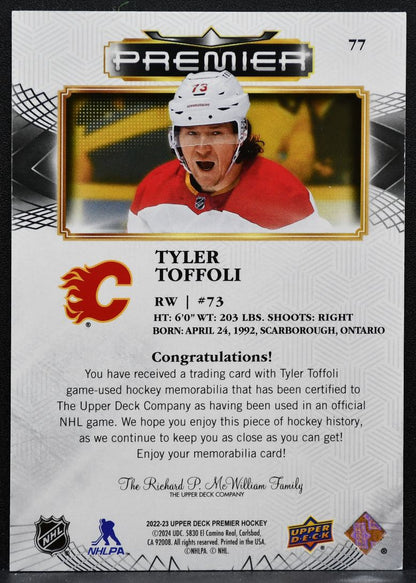 2022-23 Upper Deck Premier Jersey Tyler Toffoli 77 Calgary Flames Jersey 4485
