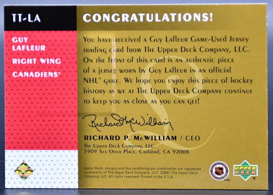 Maillot Guy Lafleur TT-LA 2001-02 UD Legends Timeless Tributes