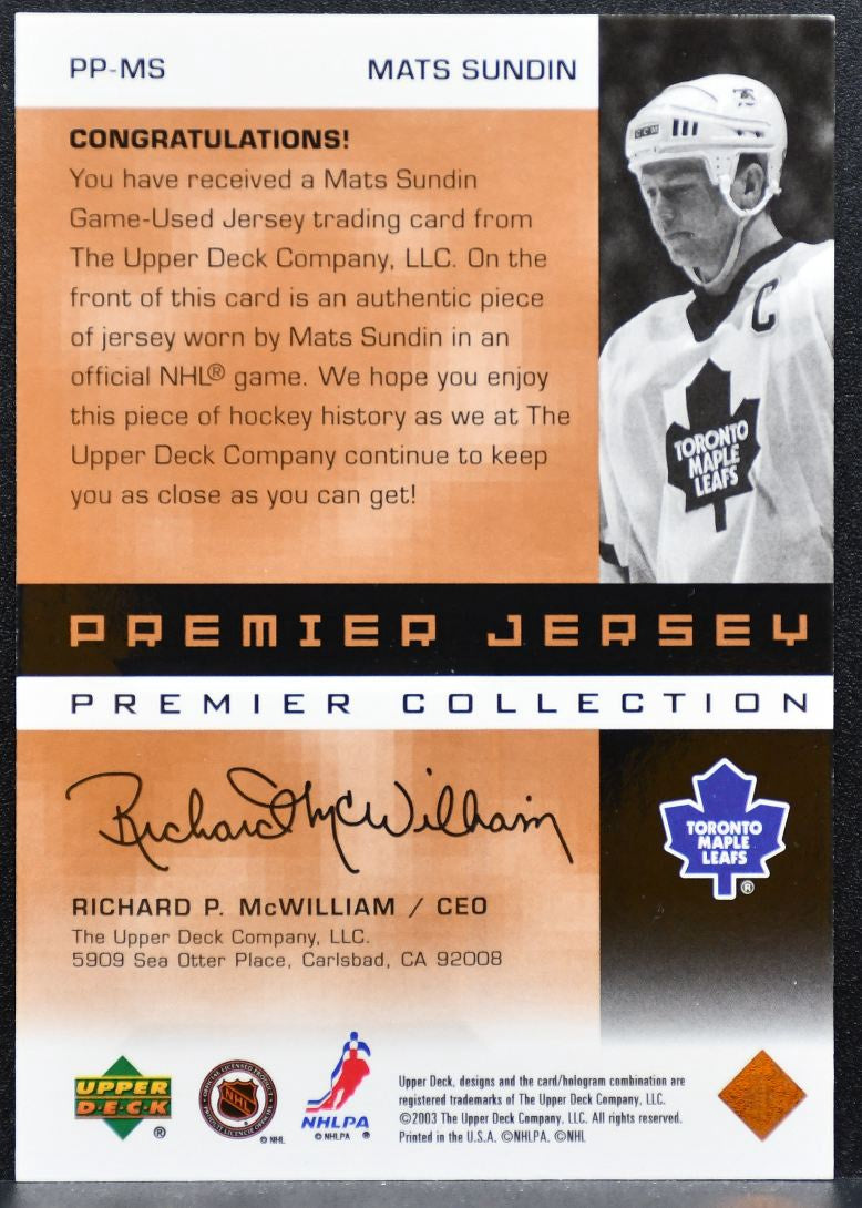 2002-03 UD Premier Collection Jerseys Bronze Sundin 106/299 Jersey 5863