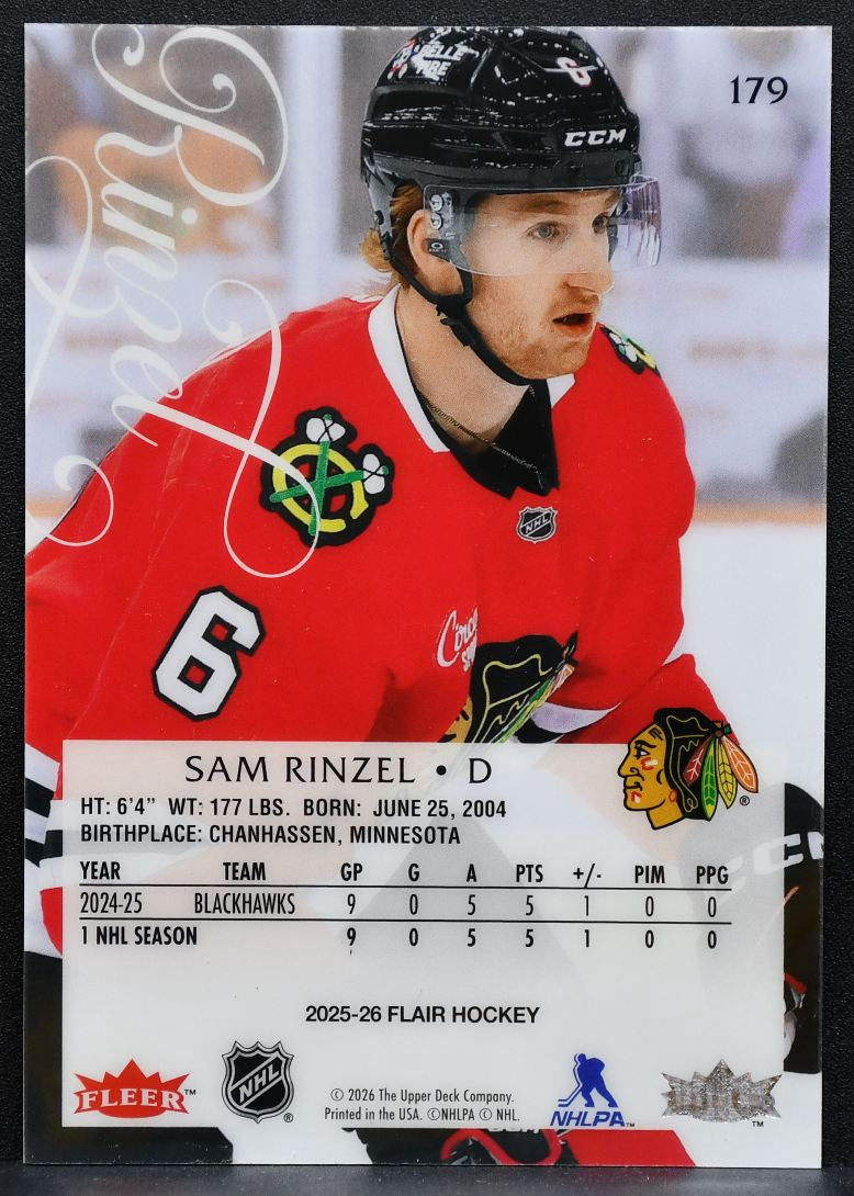 2025-26 Flair Rookie Sam Rinzel 179 Chicago Blackhawks RC 0382