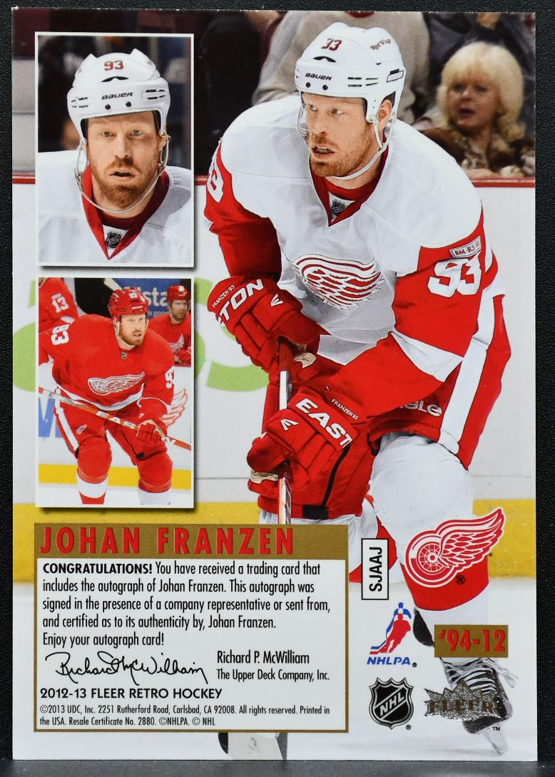 2012-13 Fleer Retro '94 Ultra Johan Franzen 94-12 Detroit Red Wings Auto 1365