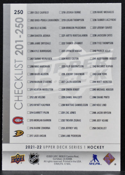 2021-22 UD Series 1 Checklist Young Guns Caufield/Zegras RC 8345