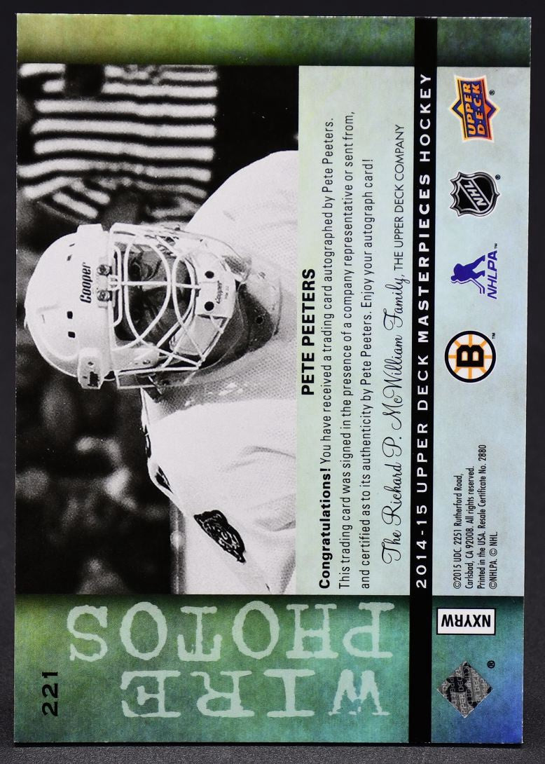 2014-15 UD Masterpieces Wire Photos Pete Peeters 221 Auto