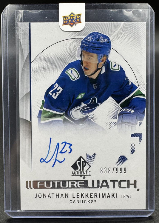 Carte de recrue autographiée Jonathan Lekkerimaki 199 des Canucks de Vancouver, saison 2024-2025, SP Authentic, numéro 838/999