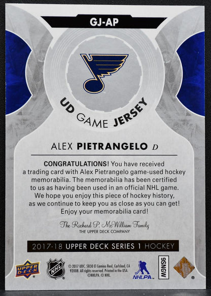 2017-18 Upper Deck Series 1 UD Game Jerseys Alex Pietrangelo Blues Jersey 6335